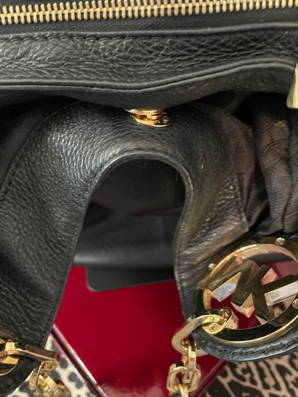 Michael Kors  Fulton Black Pebbled Leather Hobo with Gold MK Charm ,on ea side - Picture 9 of 17